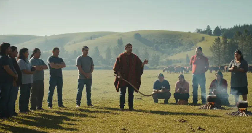 Jugadores de palin mapuche disputando el pali en el paliwe